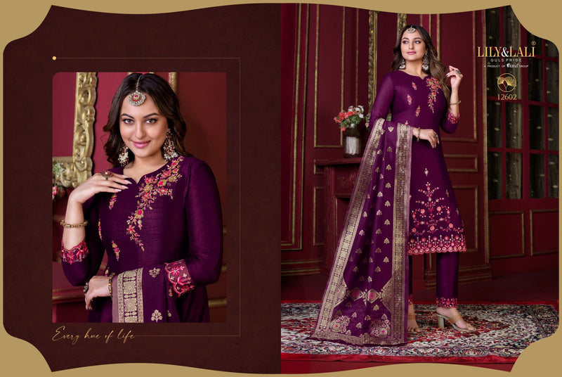 Lily And Lali Majestic Modish Vichitra Silk With Beautiful Embroidery Designer Ready Made Suits