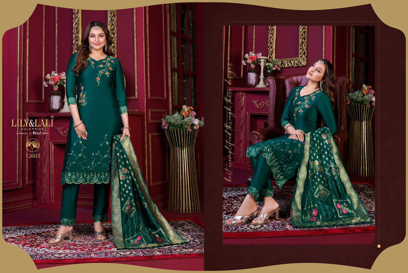 Lily And Lali Majestic Modish Vichitra Silk With Beautiful Embroidery Designer Ready Made Suits