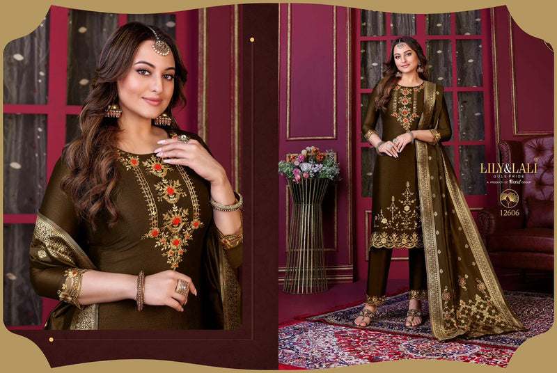 Lily And Lali Majestic Modish Vichitra Silk With Beautiful Embroidery Designer Ready Made Suits