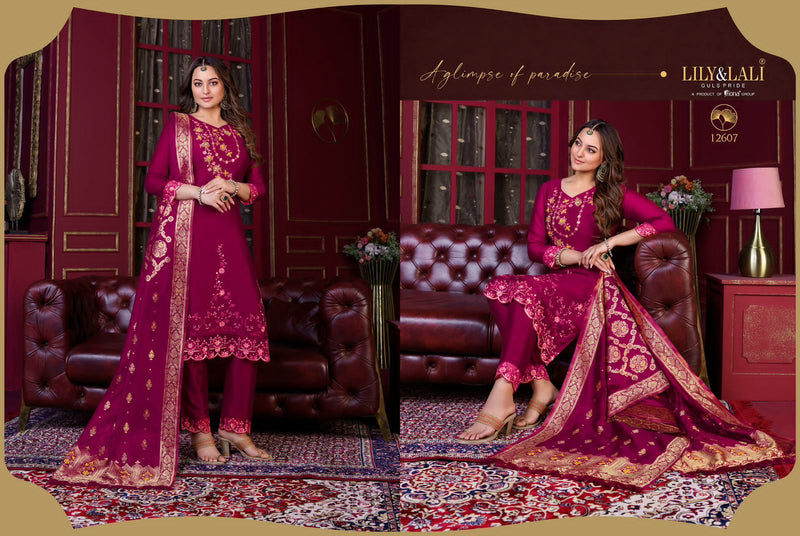 Lily And Lali Majestic Modish Vichitra Silk With Beautiful Embroidery Designer Ready Made Suits