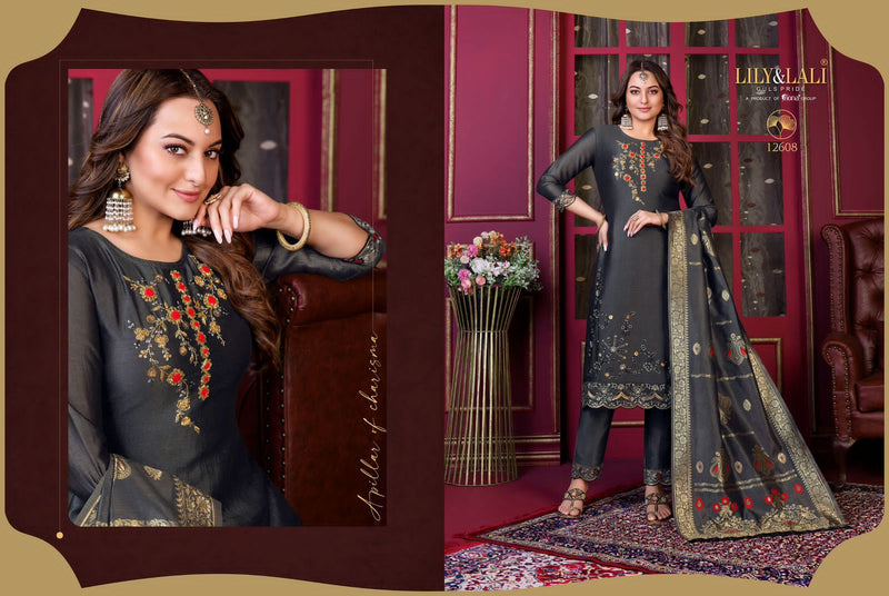 Lily And Lali Majestic Modish Vichitra Silk With Beautiful Embroidery Designer Ready Made Suits