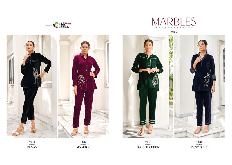 Lady Leela Marbles Vol 2 Velvet Fabric With Designer Fancy Wear Kurti With Pant