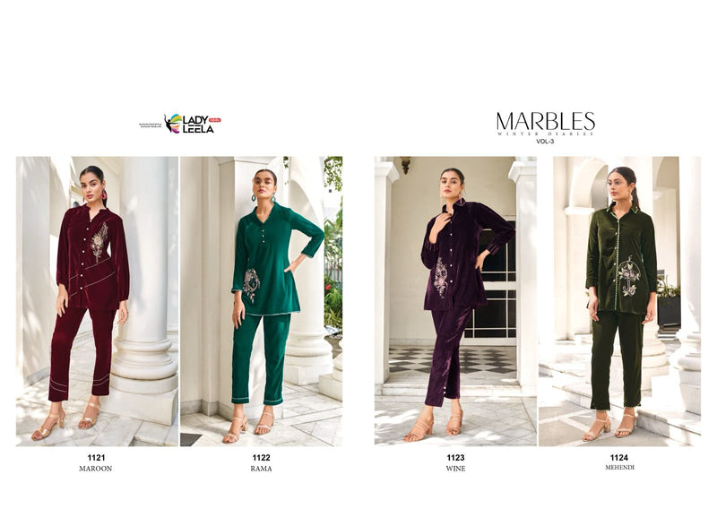 Lady Leela Marbles Vol 3 Velvet Fabric With Pure Handwork Stylish Kurti With Bottom