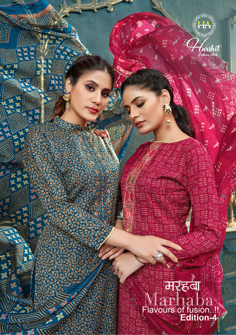 Harshit Fashion Hub Marhaba Vol 4 Cotton Print With Fancy Swarovski Work Suits