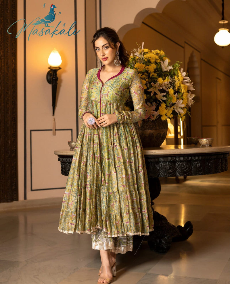 Mf Masakali Vol 1 Chanderi Silk Printed Stylish Flaired Kurti With Bottom & Dupatta