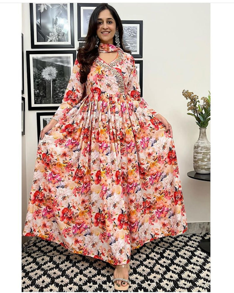 X Lady Maxy Gown Fox Georgette Floral Printed Flared Gown Collection