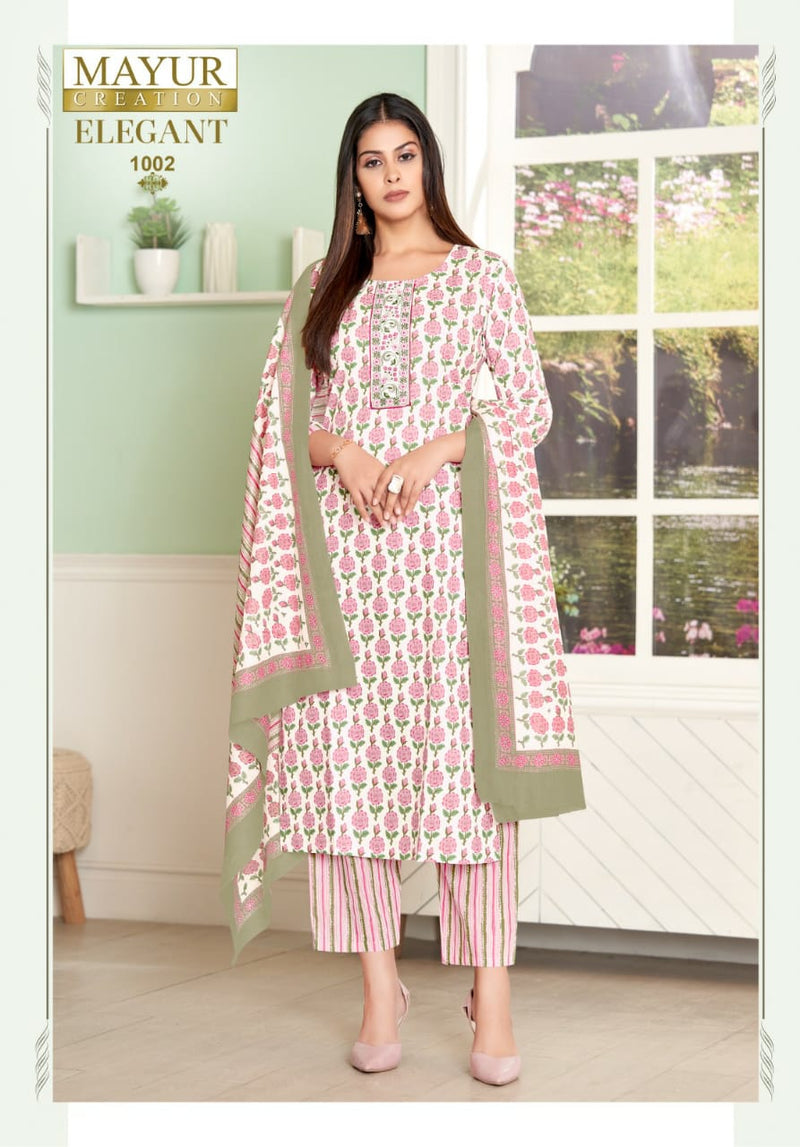 Mayur Creation Elegant Vol 1 Printed Cotton Fancy Tie Pattern Kurti Pant & Dupatta Set