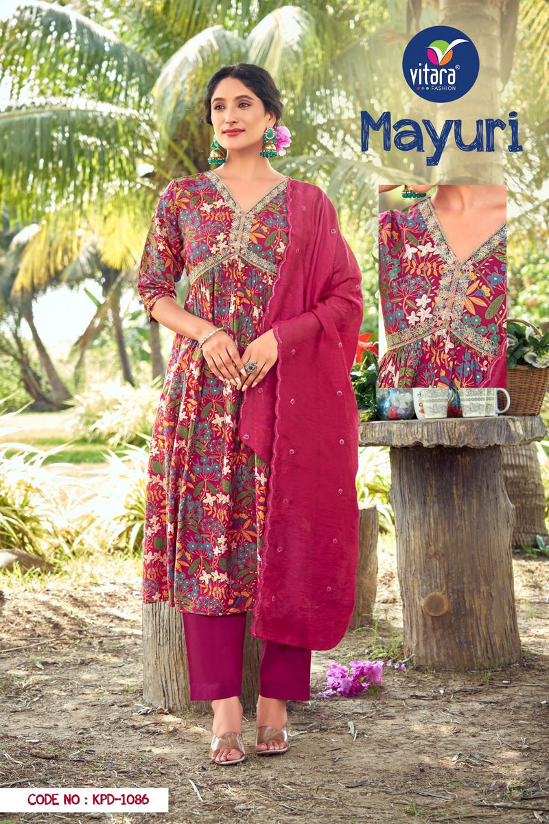 Vitara Fashion Mayuri Viscose Printed With Embroidery Work Alia Style Kurtis