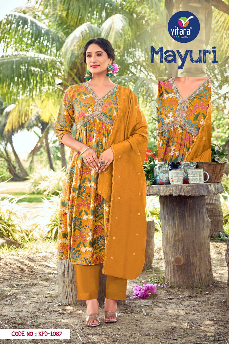 Vitara Fashion Mayuri Viscose Printed With Embroidery Work Alia Style Kurtis