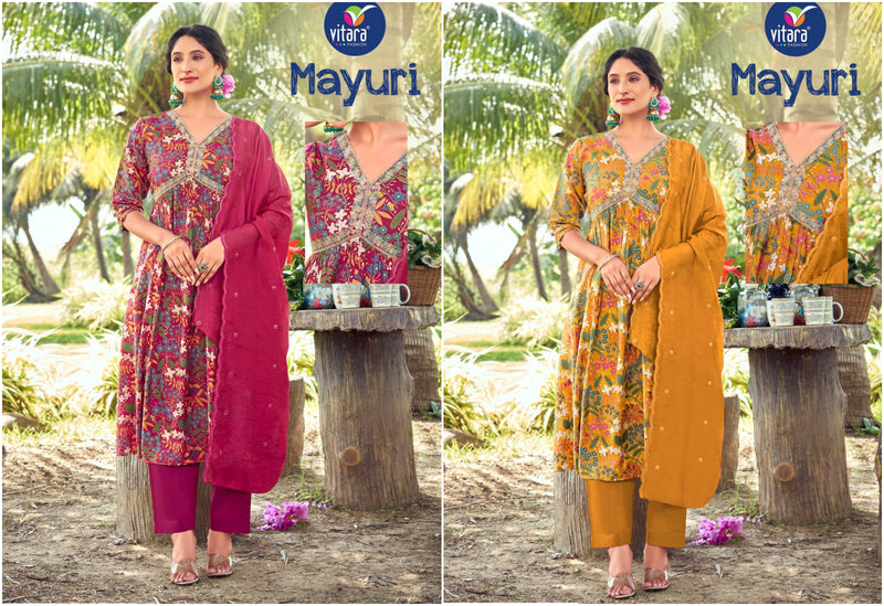 Vitara Fashion Mayuri Viscose Printed With Embroidery Work Alia Style Kurtis