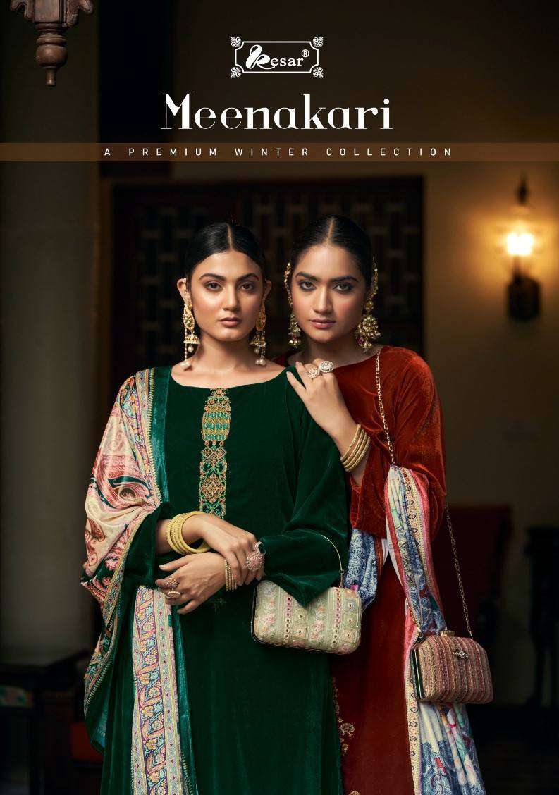 Kesar Meenakari Velvet Embroidery Work Designer Winter Suit Collection