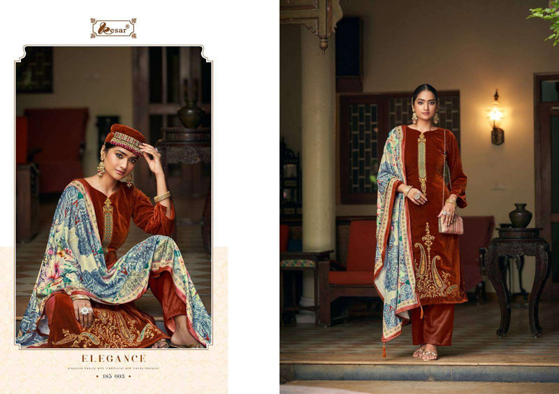 Kesar Meenakari Velvet Embroidery Work Designer Winter Suit Collection