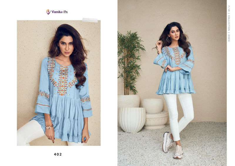 Vamika Nx Meeraki Rayon Fancy Designer Short Causal Wear Tops