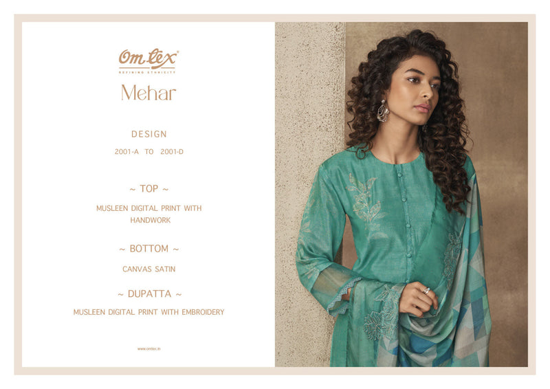 Omtex Mehar Muslin Digital Print With Hand Work Designer Suits