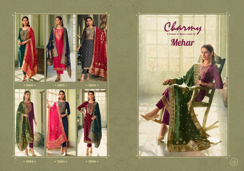 Zisa Charmy Mehar Silk Weaving Jacquard Meena Embroidery Work Fancy Partywear Salwar Kameez