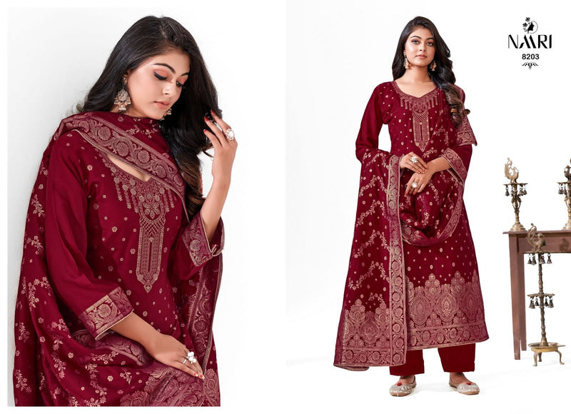 Naari Mehar Vol 4 Muslin Jacquard Fancy Embroidery Designer Salwar Suits