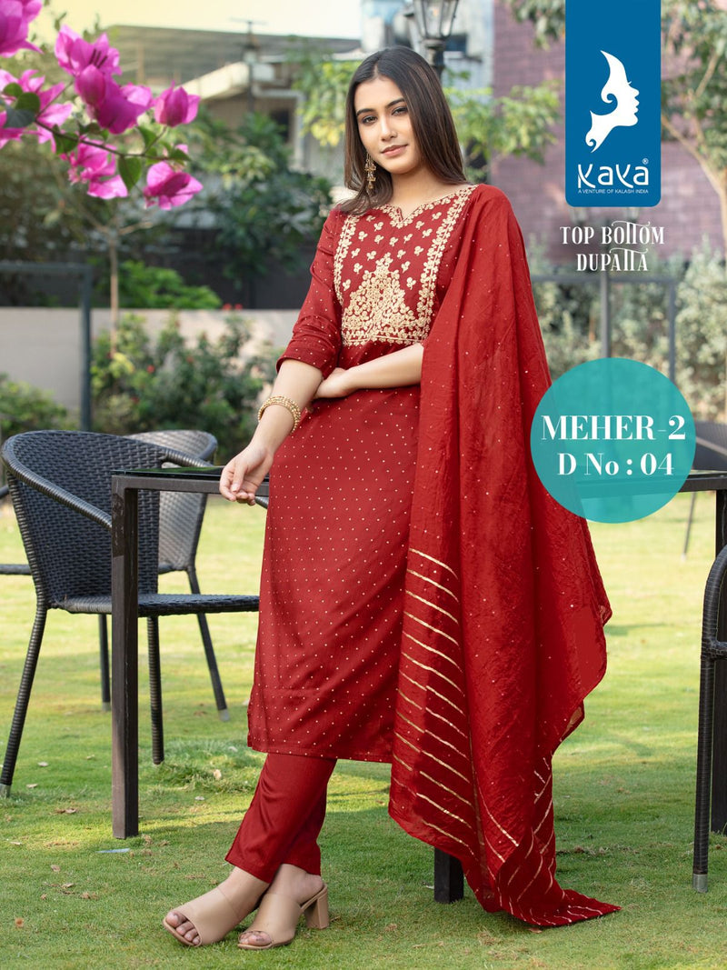 Kaya Meher Vol 2 Silk Fabric Fancy Designer Kurti With Bottom & Dupatta