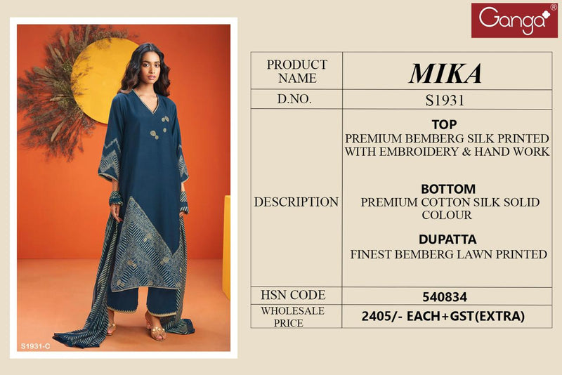 Ganga Mike 1931 Premium Silk Printed Embroidery Salwar Suits