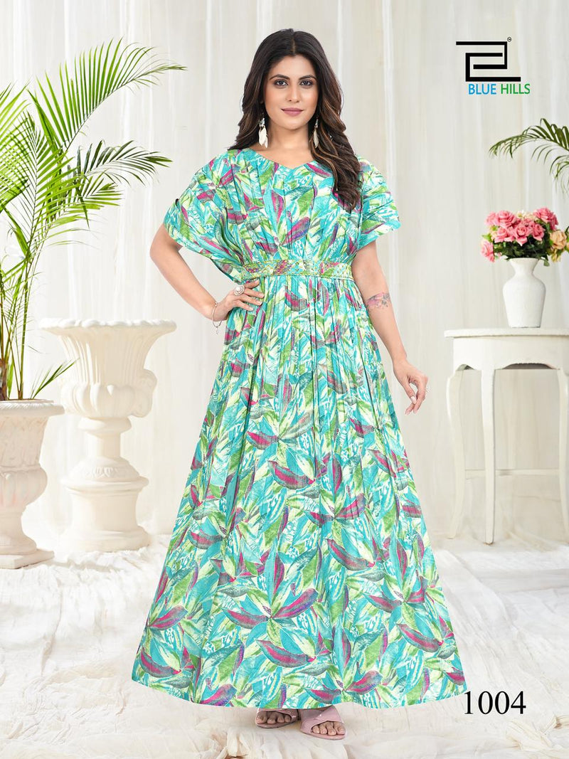 Blue Hills Milk Modal Chanderi Printed Anarkali Designer Gown Collection