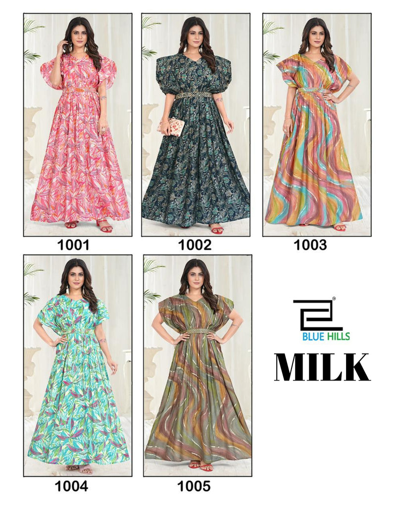 Blue Hills Milk Modal Chanderi Printed Anarkali Designer Gown Collection