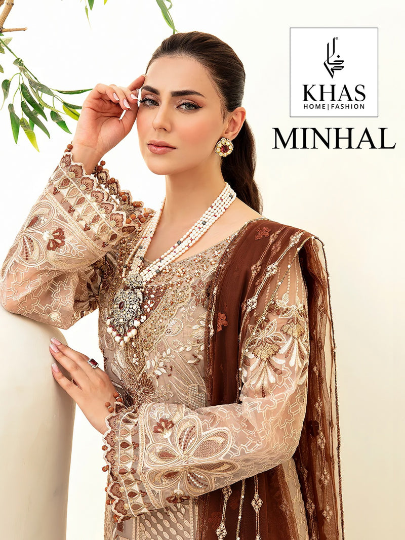 Khas Fashion Minhal Georgette With Embroidery Designer Suit Collection