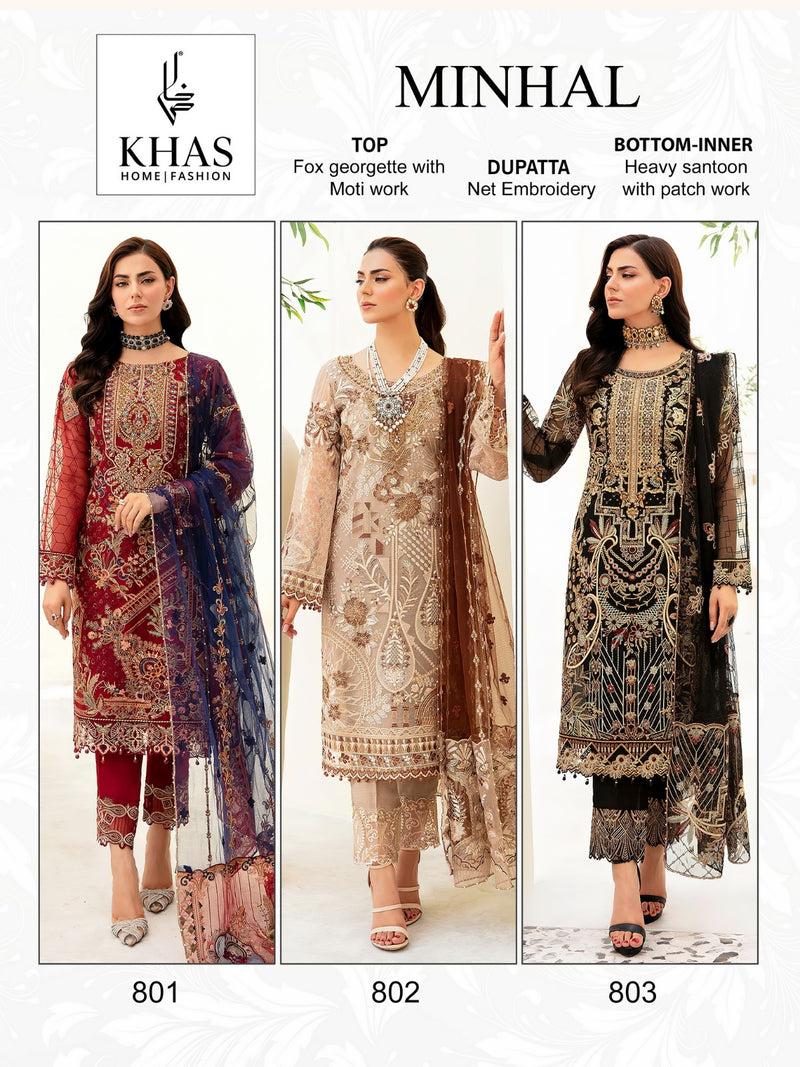 Khas Fashion Minhal Georgette With Embroidery Designer Suit Collection