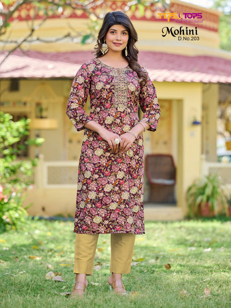 Tips And Tops Mohini Vol 2 Rayon Embroidery Work Daily Wear Fancy Kurti