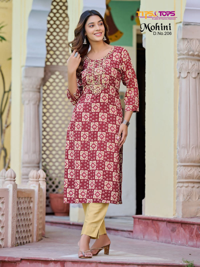 Tips And Tops Mohini Vol 2 Rayon Embroidery Work Daily Wear Fancy Kurti