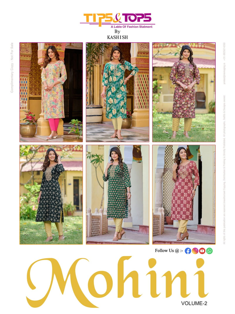 Tips And Tops Mohini Vol 2 Rayon Embroidery Work Daily Wear Fancy Kurti