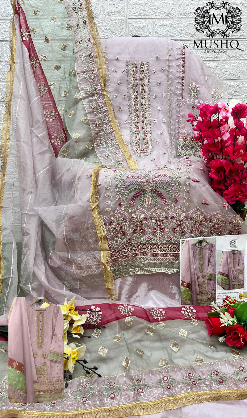 Mushq D No M 207 Organza Embroidery Work Designer Pakistani Suit Collection