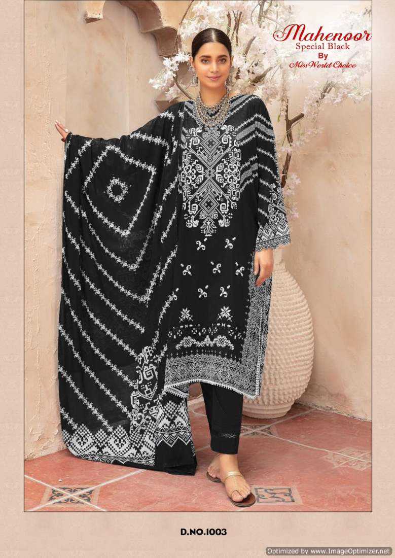 Miss World Choice Mahenoor Black And White Heavy Cotton Printed Collection Salwar Kameez