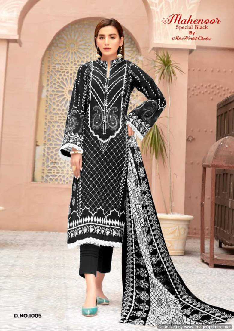 Miss World Choice Mahenoor Black And White Heavy Cotton Printed Collection Salwar Kameez