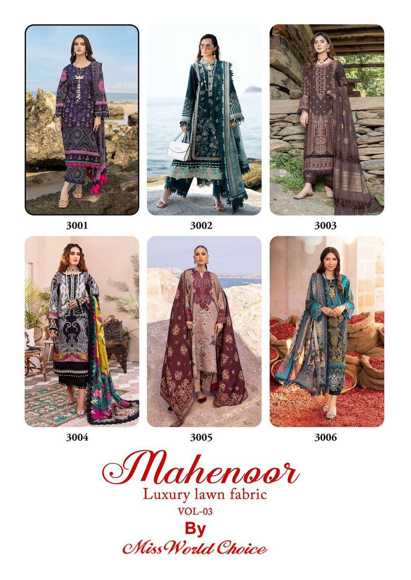 Miss World Choice Mahenoor  Vol 3 Lawn Cotton Designer Salwar Suit