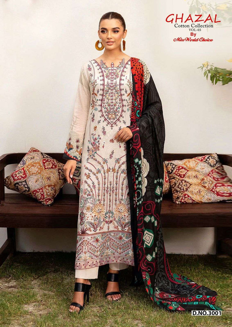 Missworld Choice Ghazal Vol 3 Pure Cotton Karachi Print Suits