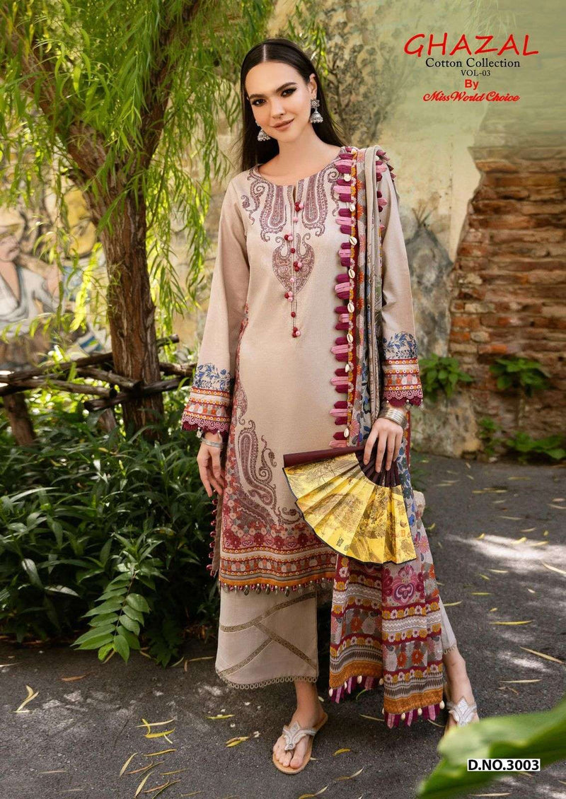 Missworld Choice Ghazal Vol 3 Pure Cotton Karachi Print Suits