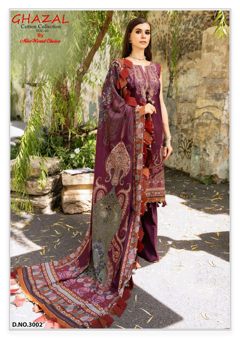 Missworld Choice Ghazal Vol 3 Pure Cotton Karachi Print Suits