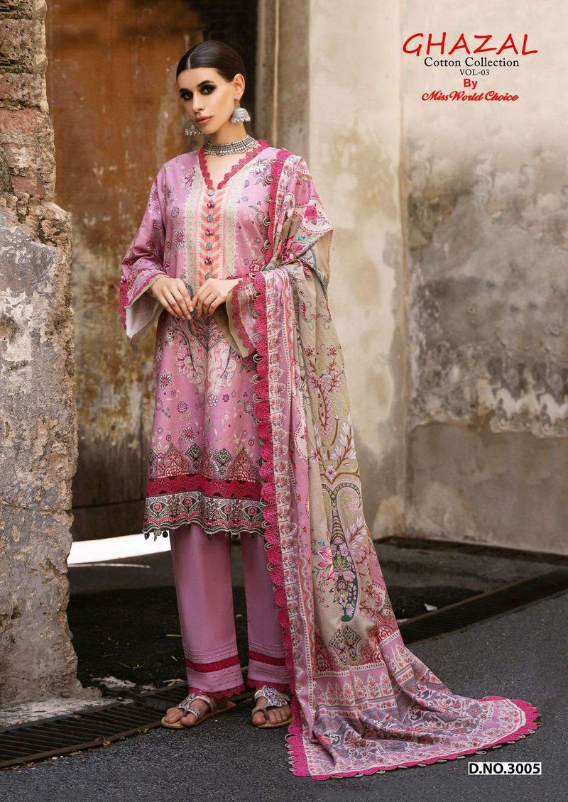 Missworld Choice Ghazal Vol 3 Pure Cotton Karachi Print Suits
