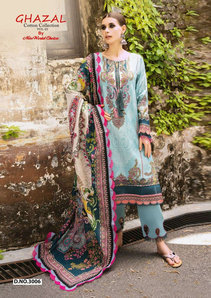 Missworld Choice Ghazal Vol 3 Pure Cotton Karachi Print Suits