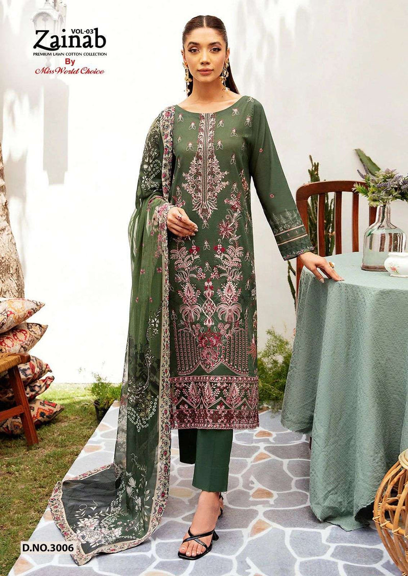 Missworld Choice Zainab Vol 3 Premium Lawn Cotton Printed Karachi Suit