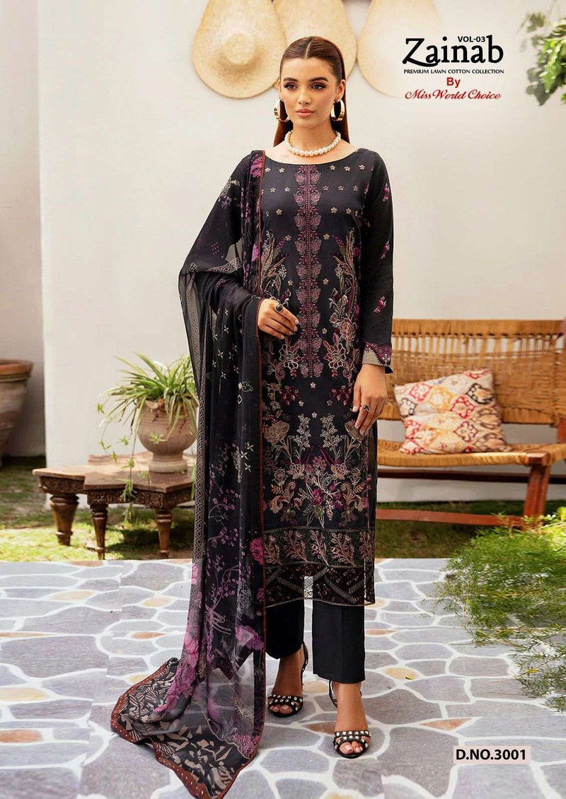 Missworld Choice Zainab Vol 3 Premium Lawn Cotton Printed Karachi Suit