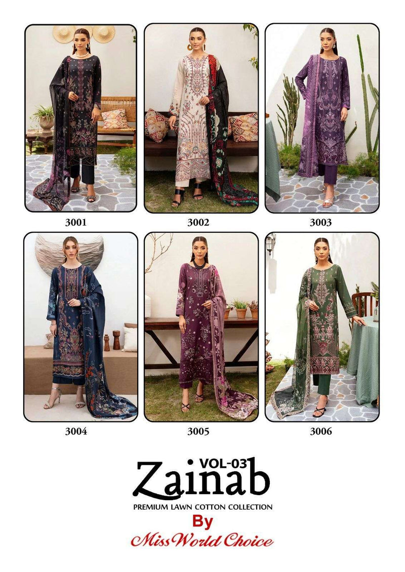 Missworld Choice Zainab Vol 3 Premium Lawn Cotton Printed Karachi Suit