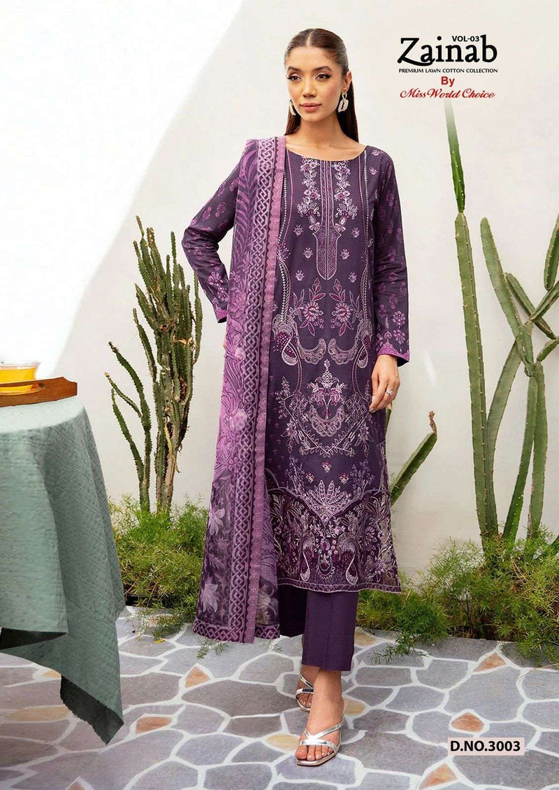 Missworld Choice Zainab Vol 3 Premium Lawn Cotton Printed Karachi Suit