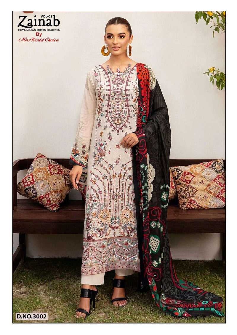 Missworld Choice Zainab Vol 3 Premium Lawn Cotton Printed Karachi Suit