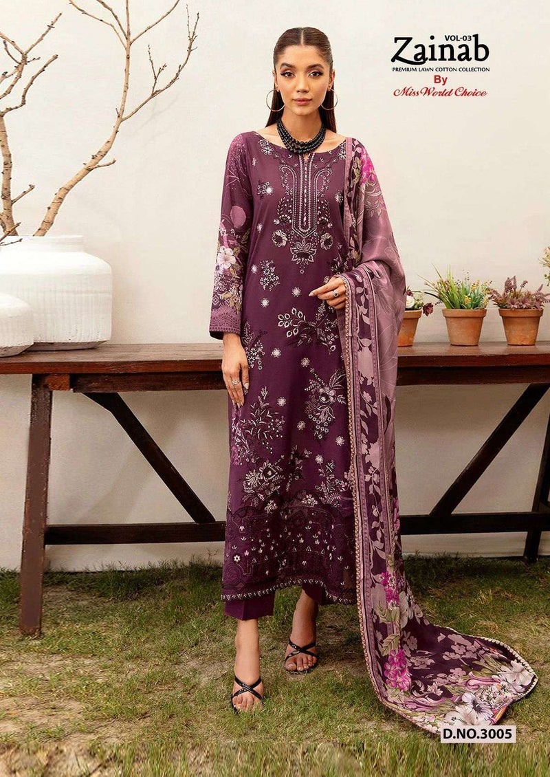 Missworld Choice Zainab Vol 3 Premium Lawn Cotton Printed Karachi Suit