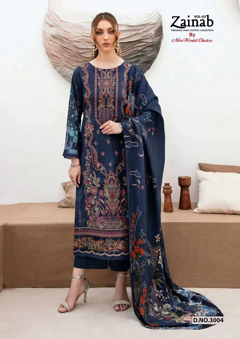 Missworld Choice Zainab Vol 3 Premium Lawn Cotton Printed Karachi Suit