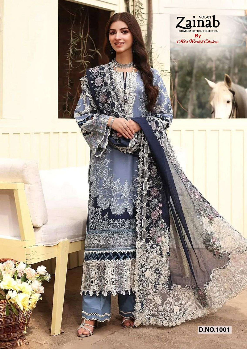 Missworld Zainab Vol 1 Premium Lawn Cotton Printed Salwar Suit