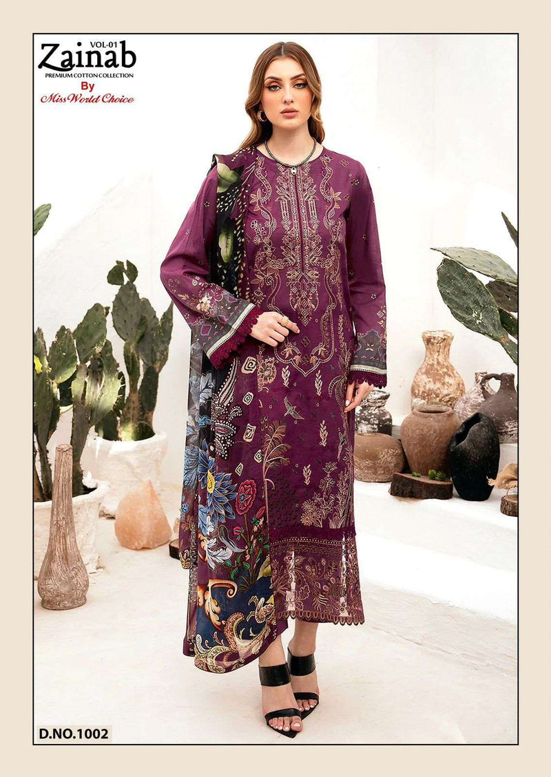 Missworld Zainab Vol 1 Premium Lawn Cotton Printed Salwar Suit