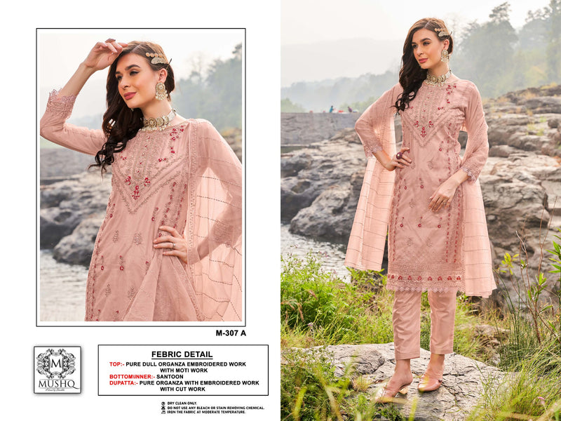 Mushq M 307 Pure Organza Embroidered Khatli Work Pakistani Salwar Suit