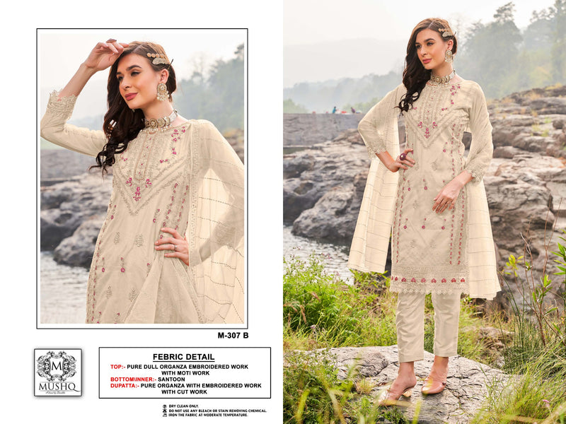Mushq M 307 Pure Organza Embroidered Khatli Work Pakistani Salwar Suit