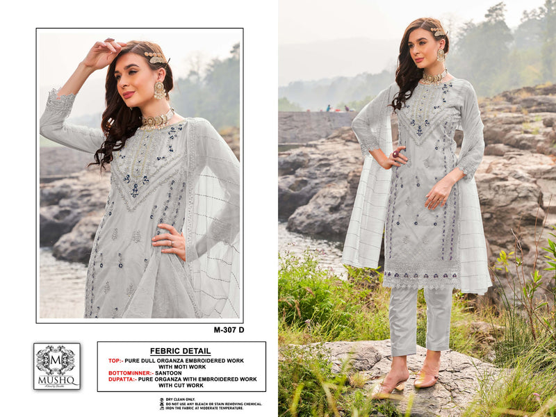Mushq M 307 Pure Organza Embroidered Khatli Work Pakistani Salwar Suit
